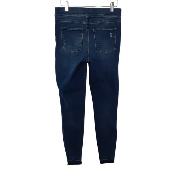 Spanx Distressed Skinny Jeans Raw Hem Pull On Pant Dark Wash Denim Womens M - Picture 3 of 11